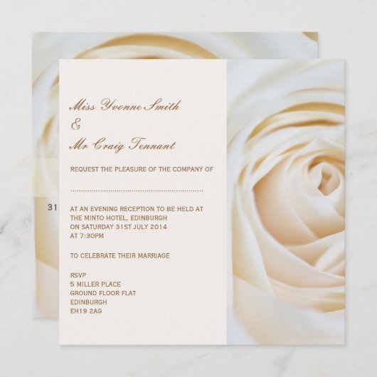 クラシックなアイボリーの白い結婚式の夕べの披露宴 招待状 (正面/裏面)