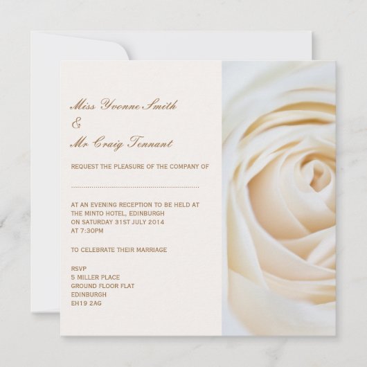 クラシックなアイボリーの白い結婚式の夕べの披露宴 招待状 (正面)