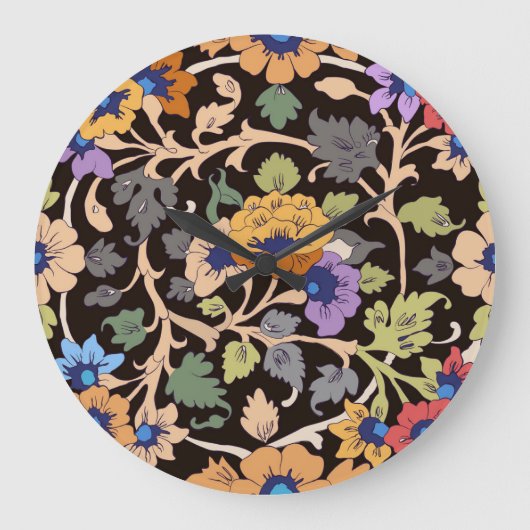 クラシックなイスラム: 花柄シームレスオーナメント ラージ壁時計 (正面)