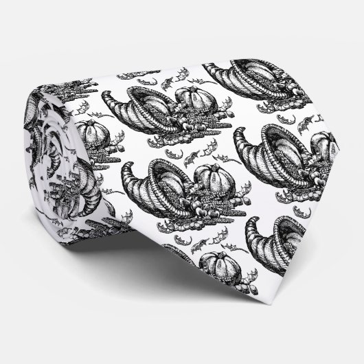 クラシックなウィッカーコルヌコピア ブラックアンドホワイト イラスト ネクタイ (ロール)