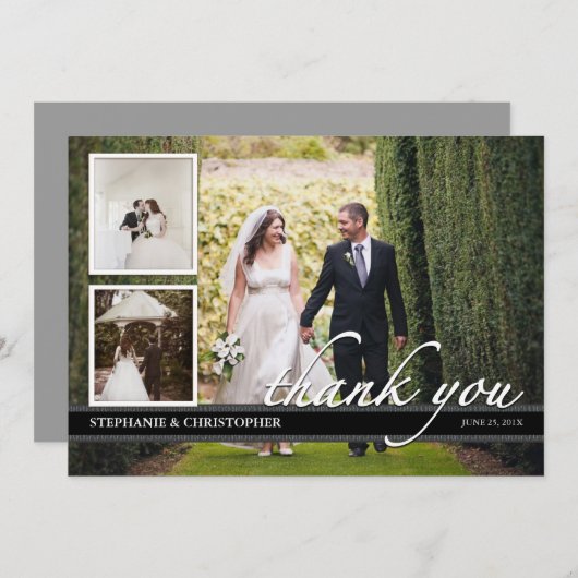 クラシックなウェディング サンクス フォト カード3枚 サンキューカード (正面/裏面)