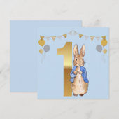 クラシックなウサギの青いジャケットの1歳の誕生日 (正面/裏面)