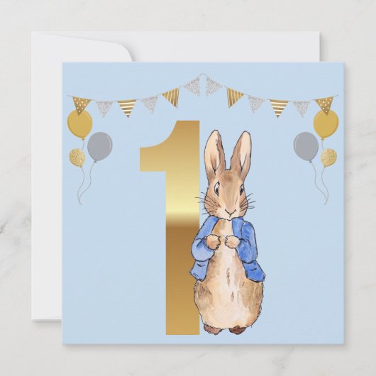 クラシックなウサギの青いジャケットの1歳の誕生日 (正面)
