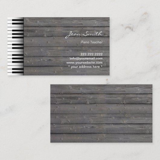 クラシックなウッドバックグラウンドミュージックピアノ先生 名刺 (正面/裏面)