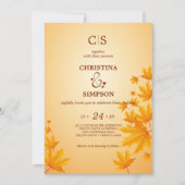 クラシックなオータム ウェディング 招待状 黄色の紅葉 (正面)