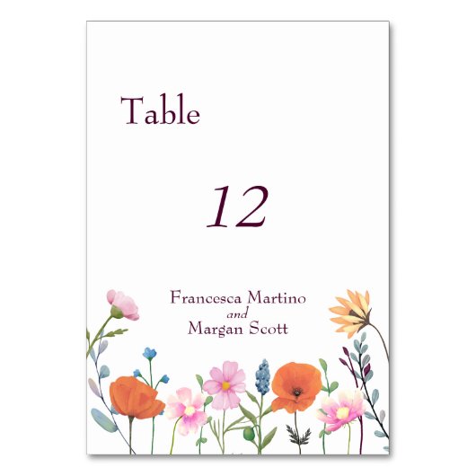 クラシックなカラフルな花と緑 テーブルナンバー (正面)