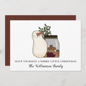 クラシックなカントリー雪だるまとバラのホリデーカード シーズンカード (正面/裏面)