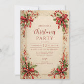 クラシックなキャンディーストライプのホリデー 招待状 (正面)