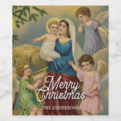 クラシックなキリスト降誕のマリアと幼子イエスと天使たち ワインラベル (シングルラベル)