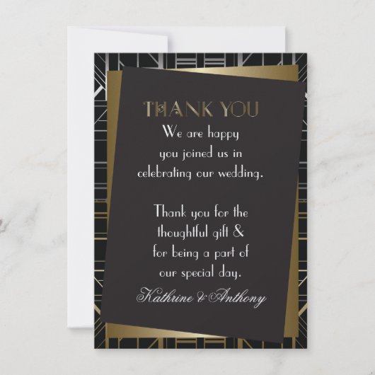 クラシックなギャツビー デコ ウェディング サンクス 招待状 (正面)