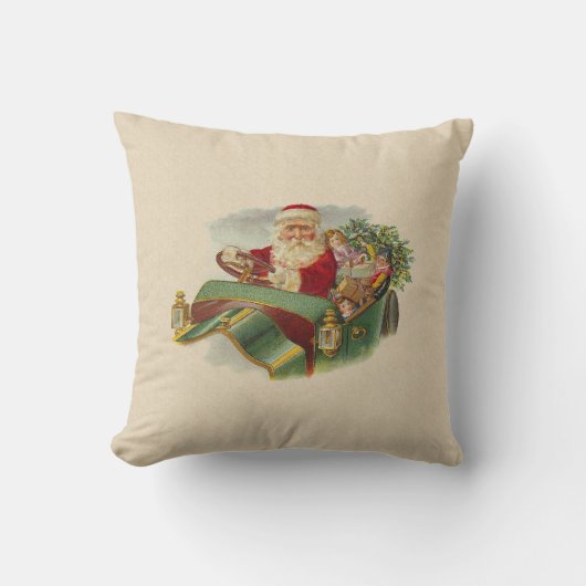 クラシックなクラシックカーのヴィンテージのクリスマスサンタ クッション (正面)