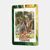 クラシックなクリスマスのグリーン＆ゴールドフレームの写真 メタルオーナメント (正面左)