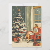 クラシックなクリスマスのシーン 女性 犬 飾られたツリー シーズンカード (正面)