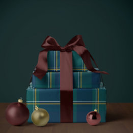 クラシックなクリスマスのチェック柄 シンプル ラッピングペーパー