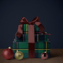 クラシックなクリスマスのチェック柄 ラッピングペーパー