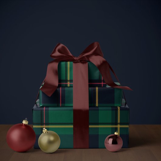 クラシックなクリスマスのチェック柄 ラッピングペーパー