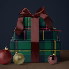 クラシックなクリスマスのチェック柄 ラッピングペーパー