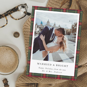 クラシックなクリスマスのプレイド 結婚生活が輝かしい フォト シーズンカード