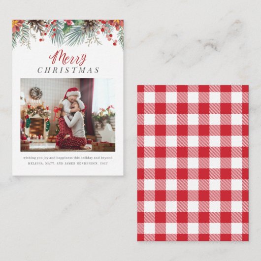 クラシックなクリスマスの写真カード 植物と木の組み合わせ ノートカード (正面/裏面)