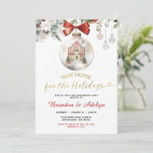 クラシックなクリスマスの家 冬の花 Housewarming 招待状 (スタンド正面)