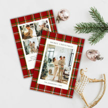 クラシックなクリスマスの赤いチェック柄の5枚の写真入りカード