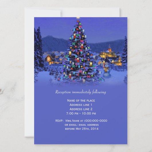 クラシックなクリスマスの雪の夜の宗教的なウェディング 招待状 (裏面)