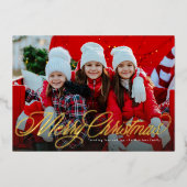 クラシックなクリスマスカードのスクリプト2枚の写真 箔シーズンカード (正面)