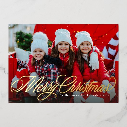 クラシックなクリスマスカードのスクリプト2枚の写真 箔シーズンカード (正面)