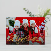 クラシックなクリスマスカードのスクリプト2枚の写真 箔シーズンカード (立ち正面)