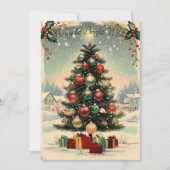 クラシックなクリスマスカード　　祭りの木と雪 招待状 (正面)