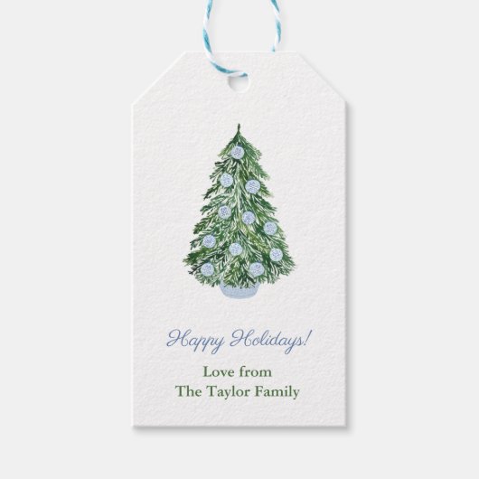 クラシックなクリスマスツリーのシノワズリー ハッピーホリデー ギフトタグ (正面)