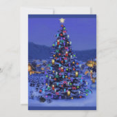 クラシックなクリスマスツリーの雪の夜のウェディング 招待状 (裏面)