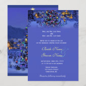 クラシックなクリスマスツリーの雪の夜のウェディング 招待状 (正面/裏面)