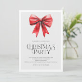 クラシックなクリスマスパーティーの招待状 赤いリボン付き シーズンカード (スタンド正面)