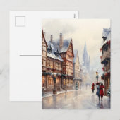 クラシックなクリスマスビレッジのストリート シーズンポストカード (正面/裏面)