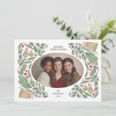 クラシックなクリスマスベルと葉飾り | ホリデー シーズンカード (スタンド正面)