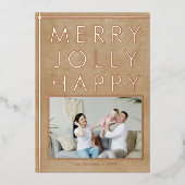 クラシックなクリスマス家族写真 箔シーズンカード (正面)