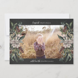 クラシックなクリスマス ヴィンテージ フラワー フェスティブ フォト シーズンカード