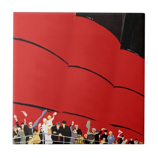 クラシックなクルーズ客船の乗客が別れの挨拶をしている タイル (正面)