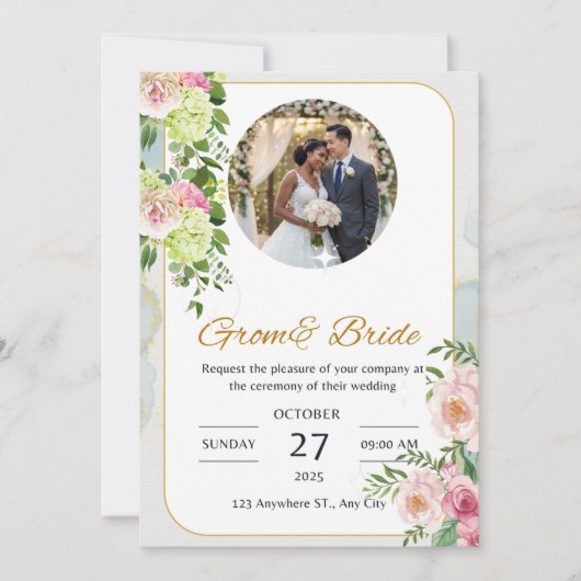 クラシックなグラマラスな結婚式の招待状 | おしゃれなカスタムデザイン 招待状 (正面)