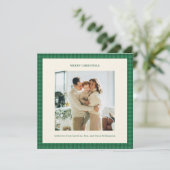 クラシックなグリーンのチェック柄のあたたかなクリスマスの写真 招待状 (スタンド正面)