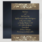 クラシックなゴールドのスワール模様が特徴のフラットな結婚式招待状 招待状 (正面/裏面)