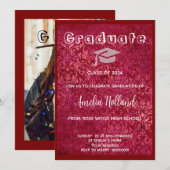 クラシックなゴールド＆マゼンタのヴィンテージ写真 招待状 (正面/裏面)