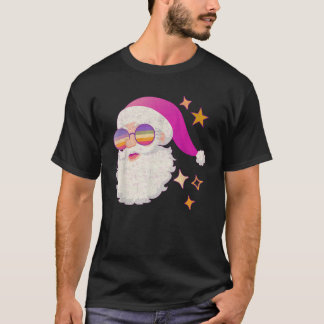 クラシックなサンタクロースの顔 ピンクのヴィンテージ クリスマス Tシャツ