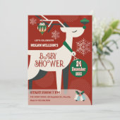 クラシックなシカのクリスマス装飾 ベビーシャワー 招待状 (スタンド正面)