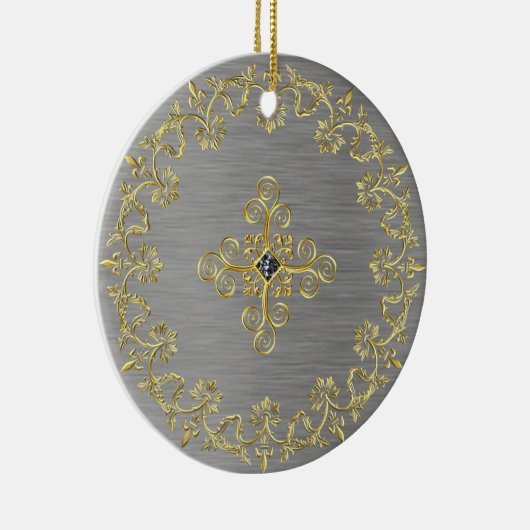 クラシックなシルバーとゴールド セラミックオーナメント (右)