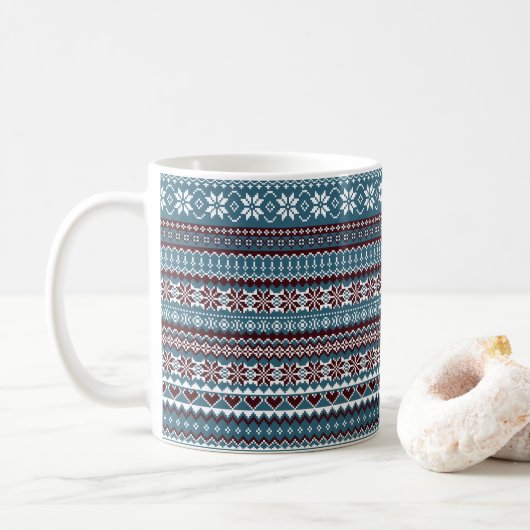 クラシックなスカンジナビアのクリスマスセーター柄 コーヒーマグカップ (ドーナツ)