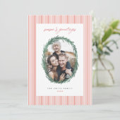 クラシックなストライプのクリスマスホリデーシーズンリース フラットカード シーズンカード (スタンド正面)