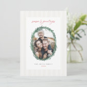 クラシックなストライプのクリスマスホリデーシーズンリース フラットカード シーズンカード (スタンド正面)