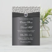 クラシックなスノーレパードプリントブラックリボンウェディング 招待状 (スタンド正面)